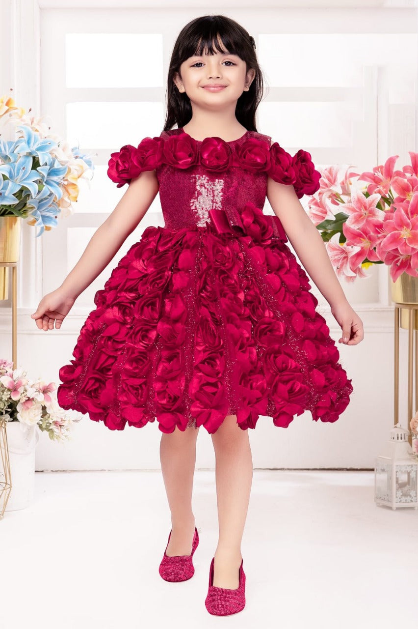 Enchanted Red Rose Party Wear Frock