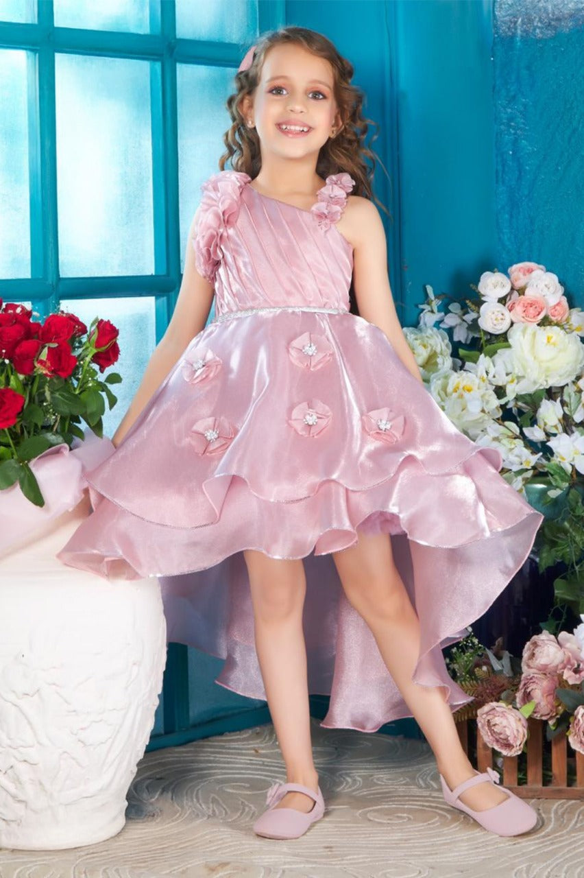 Pink Floral Embellished Frock for Kids