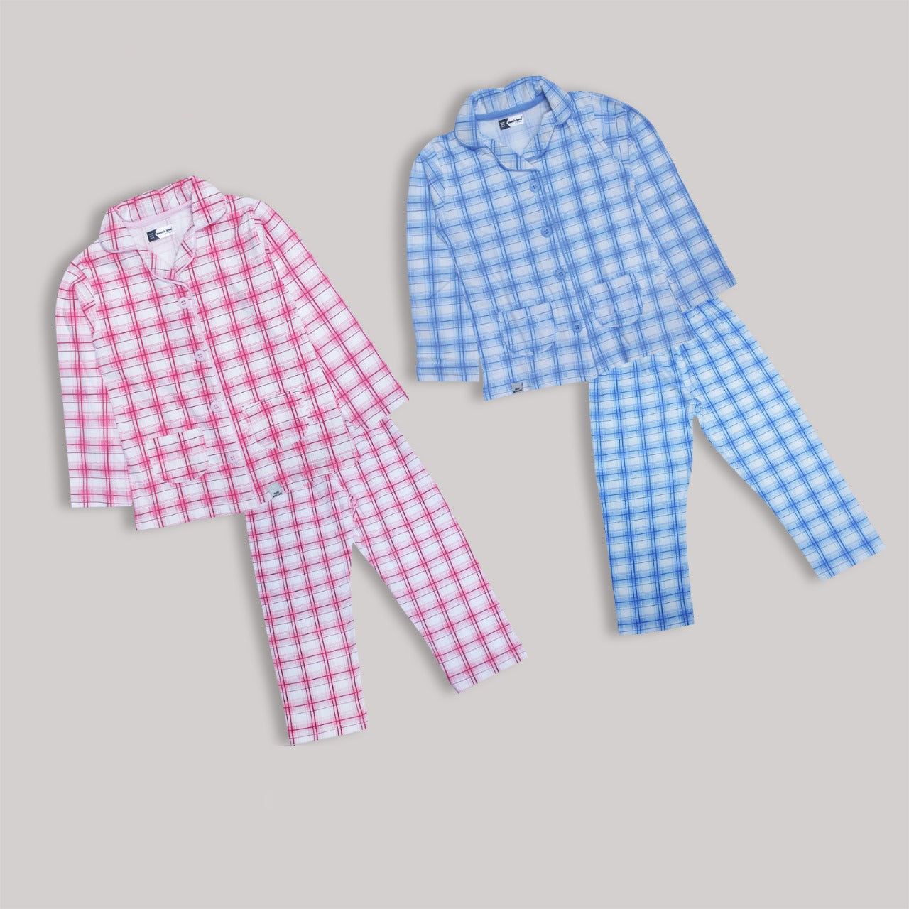 Checkered Front Open Nightwear - Blue and Pink