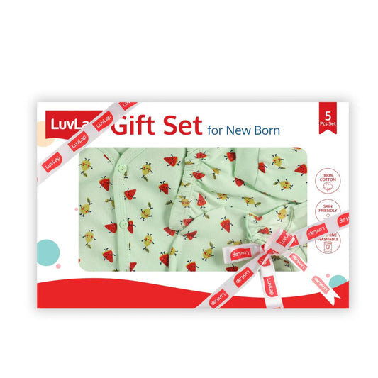 New-born Baby Gift Set of 5, Sea Green Fruits Print