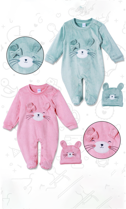 Sleepsuit with Cap for Kids - Pink and Blue