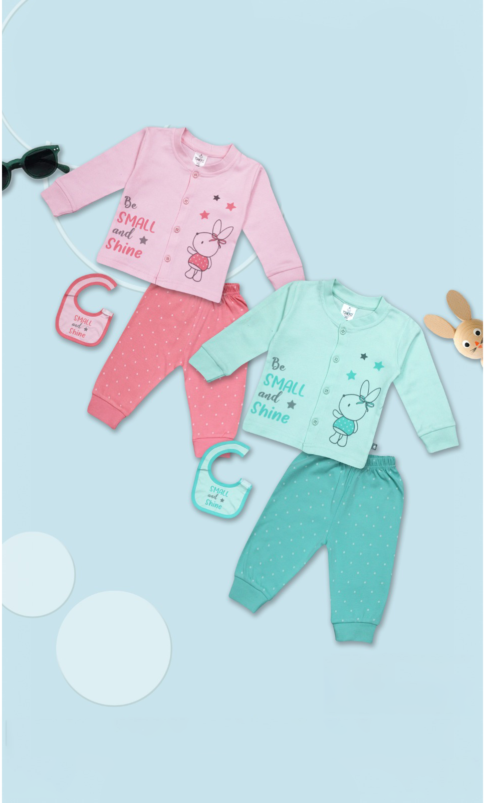 Graphic Print Sweatshirt and Pant with Bib - Pink and Blue