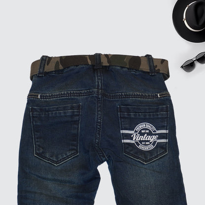 Blue Solid Jeans with Belt for Kids