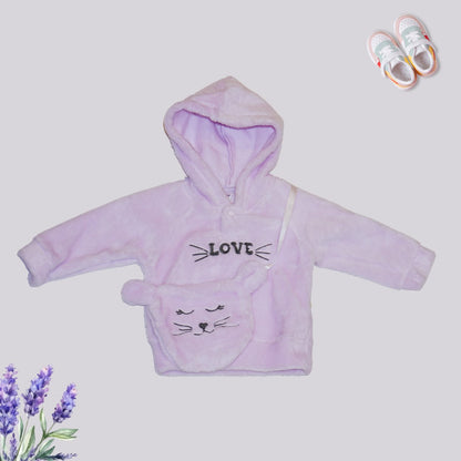 Text Printed Hoodie with Joggers Set - Purple