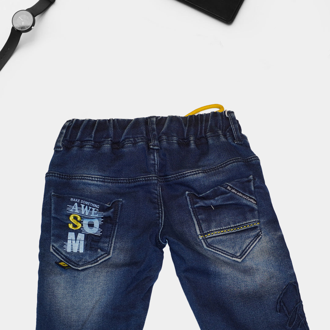 Boys Blue Printed and Applique Jeans