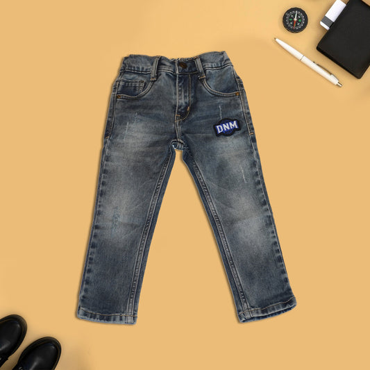 Boys Distressed and Printed Blue Jean