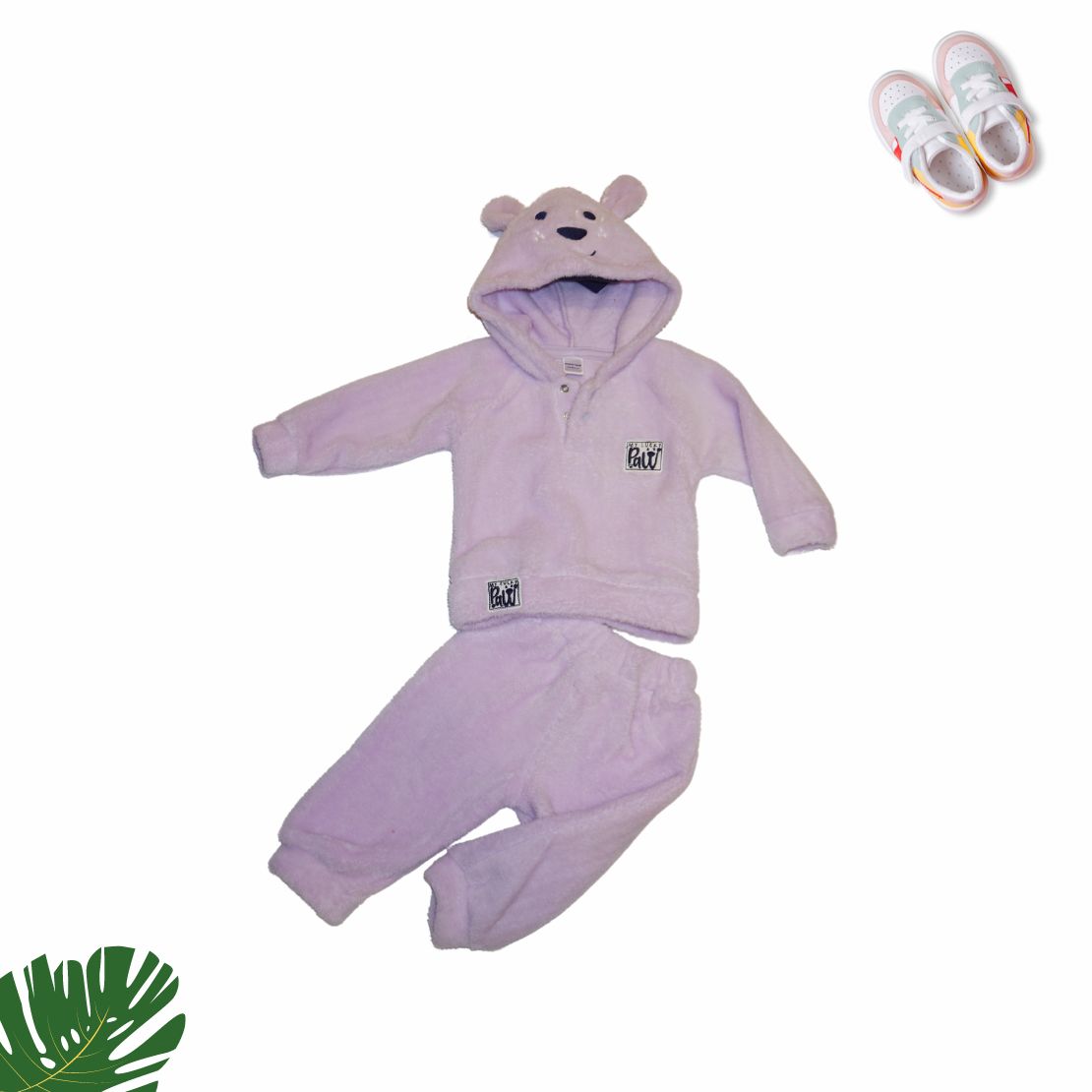 Cartoon Printed Hoodie with Joggers Set - Purple