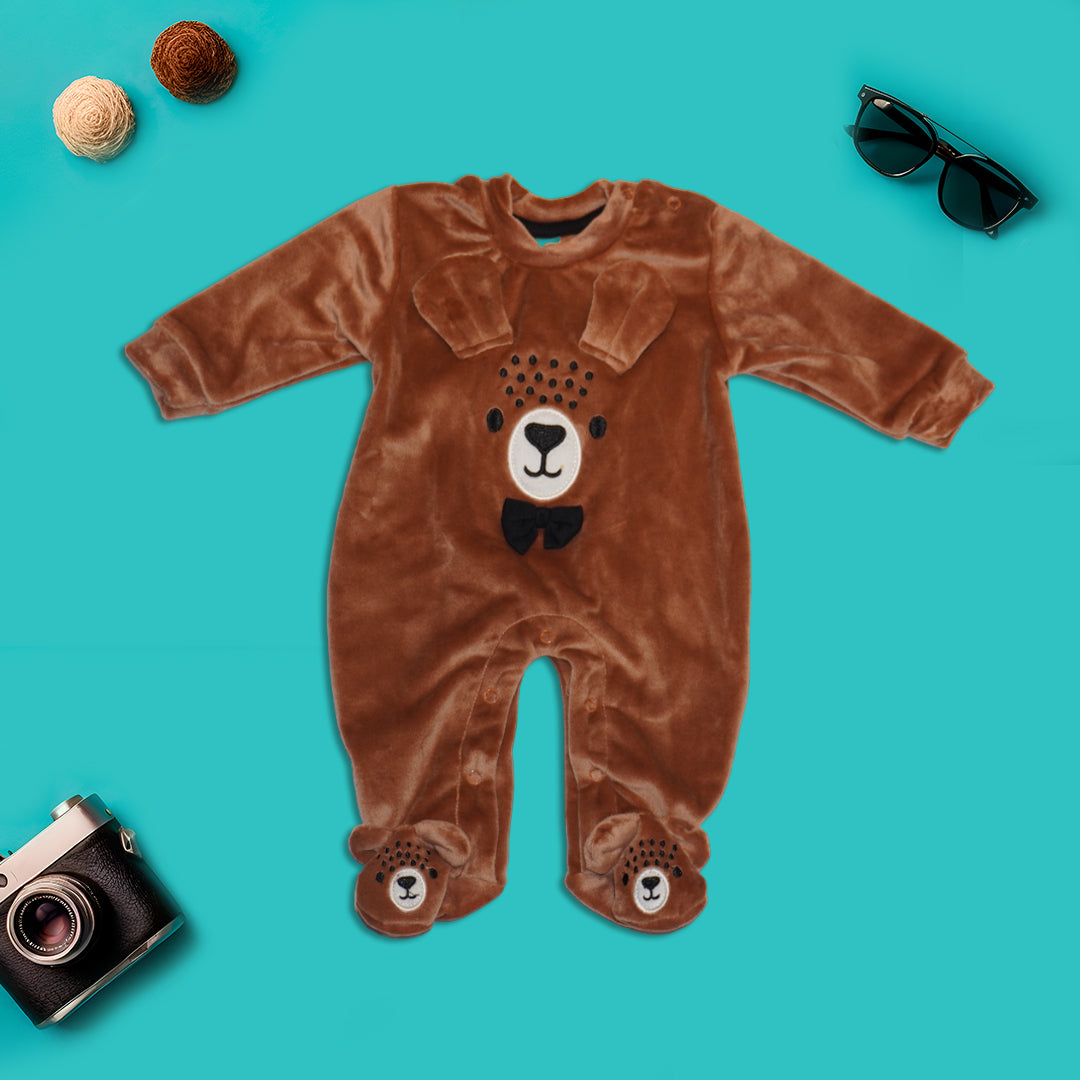 Cartoon Printed Sleepsuits - Brown and Blue