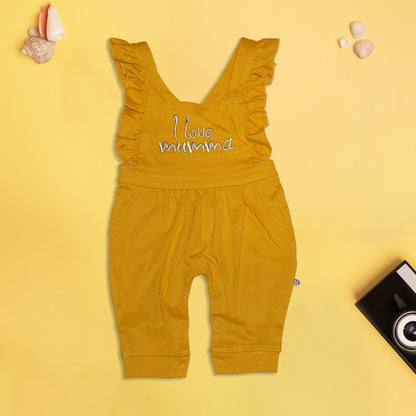 Allover Printed Tees and Dungaree Set - Pink and Mustard