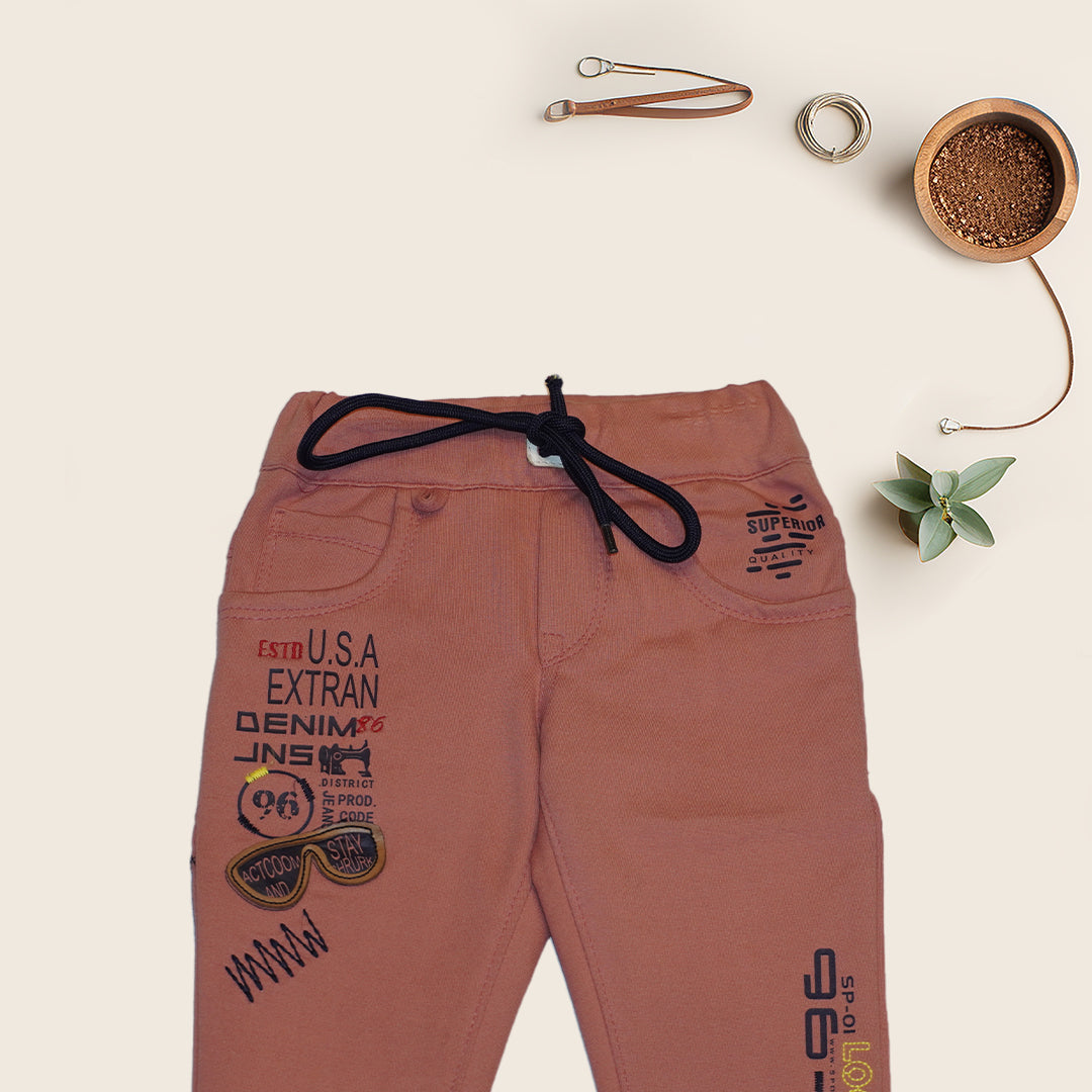 Brick Red Color Printed Pant for Boys