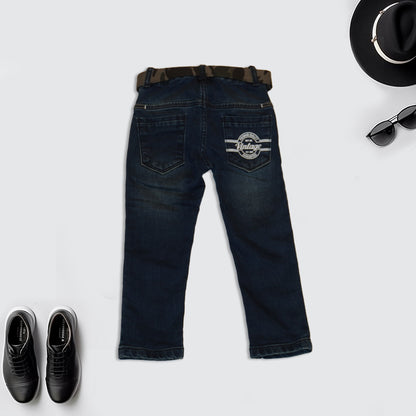 Blue Solid Jeans with Belt for Kids