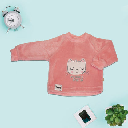 Full Sleeves Sweatshirt and Joggers with Bear Graphics - Light Pink and Navy Blue