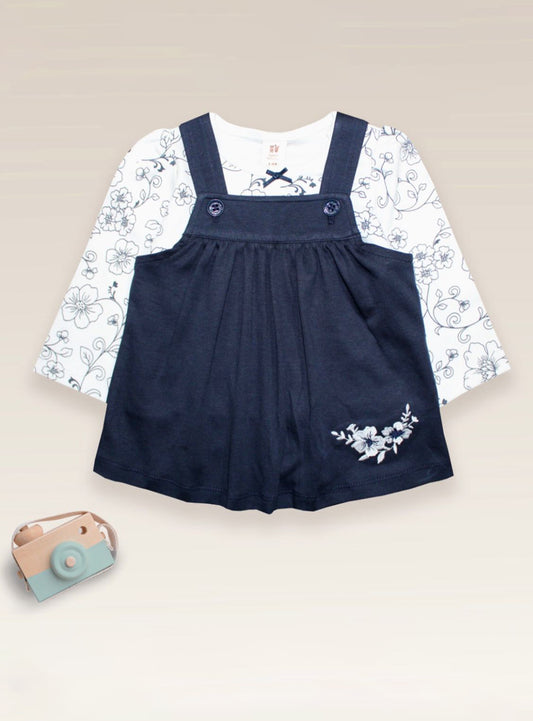 Girls Printed Knee Length Frocks- Navy Blue