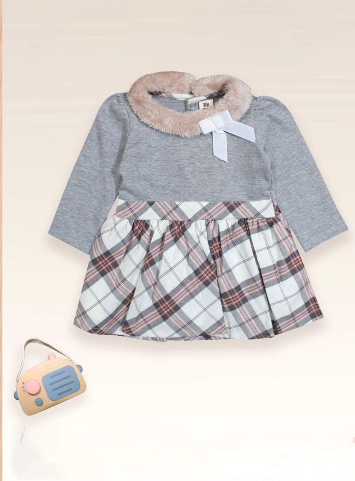 Grey Checkered Knee Length Frock For Cute Girls