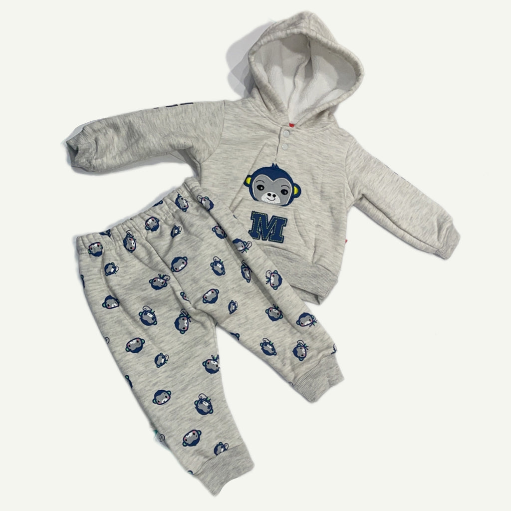 Hoodie & Joggers Set with monkey Applique