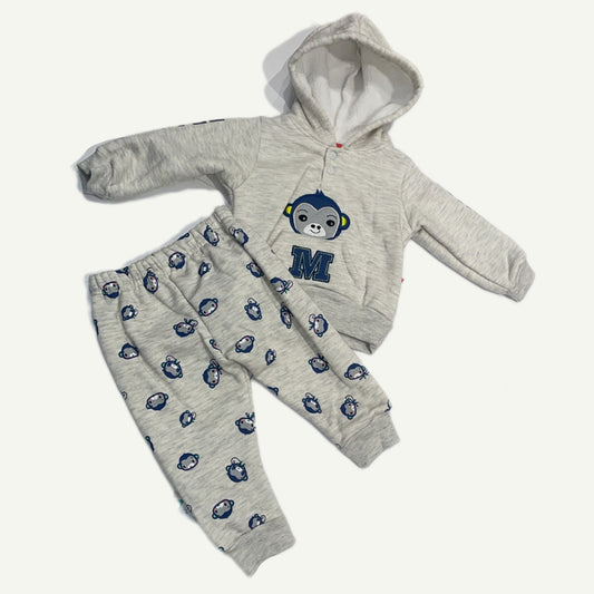 Hoodie & Joggers Set with monkey Applique