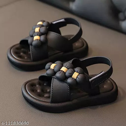 Hopscotch Unisex Plastic Floral Applique Sandal in Black Color