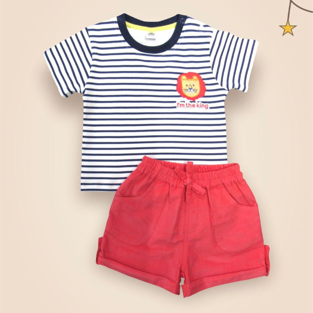 Kids Striped Shirt and Red short Casual Set