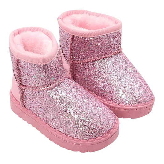 Hopscotch Girls Synthetic/PU Applique Sequin Snow Boot in Pink Color