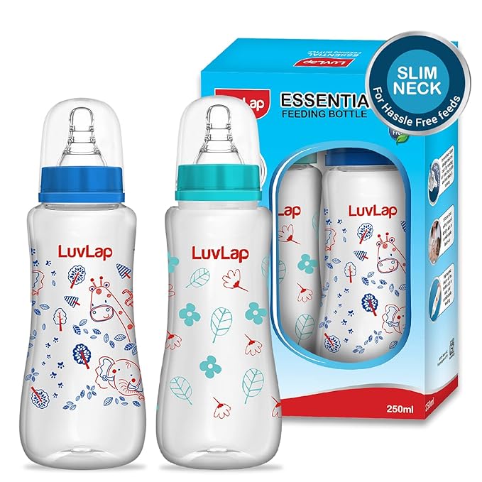 LuvLap Anti-Colic Slim/Regular Neck Essential Baby Feeding Bottle, 250ml (Pack of 2)