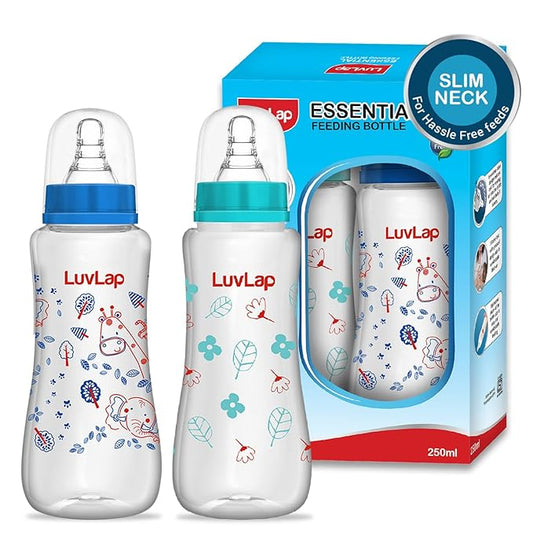 LuvLap Anti-Colic Slim/Regular Neck Essential Baby Feeding Bottle, 250ml (Pack of 2)