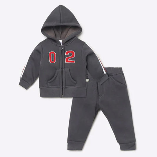 Hoodie & Joggers Set with Numeric Applique