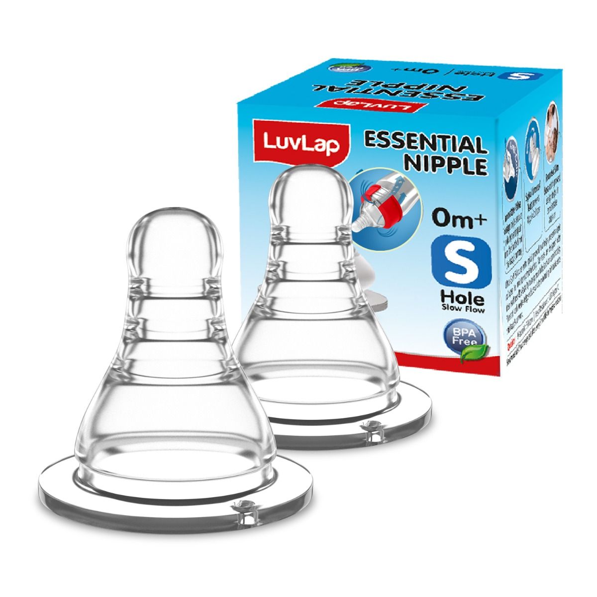 LuvLap Anti-Colic Essential Teat/Nipple for Slim Neck Bottle, 2pcs