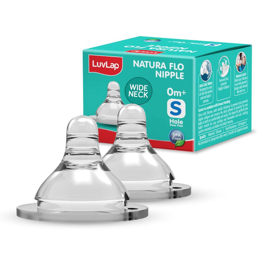 LuvLap Anti-Colic Natura Flo Teat/Nipple for Wide Neck Bottle, 2pcs, Slow Flow