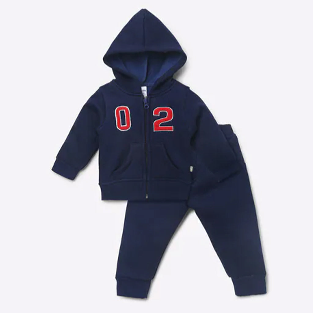 Hoodie & Joggers Set with Numeric Applique