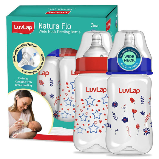 Luvlap Anti-Colic Wide Neck Natura Flo Baby Feeding Bottle Printed (Pack of 2)